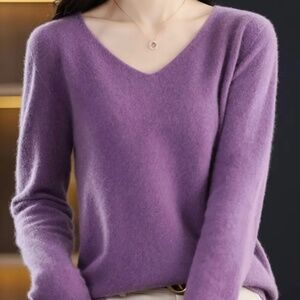 Purple 100% wool v neck sweater, medium, $35.